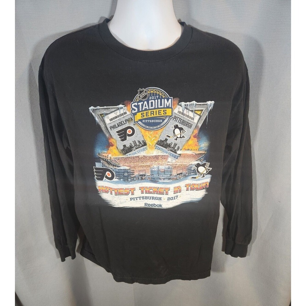 Reebok Pittsburgh Penguins Sz Large Black‎ L/S T Shirt 2017 Stadium Series NHL